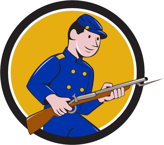 Unión ejército soldado bayoneta rifle círculo dibujos animados