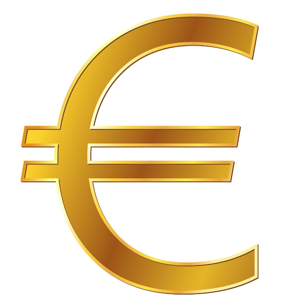 Vector unión europea euro eur moneda signo de oro vista frontal aislada sobre fondo blanco moneda del banco central europeo