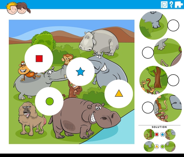 Unir las piezas juego de rompecabezas para niños con animales cómicos