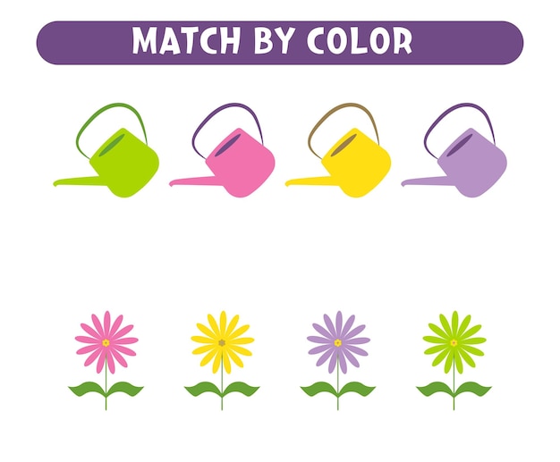 Unir regadera y flores por color Juego educativo Hojas de trabajo para niños