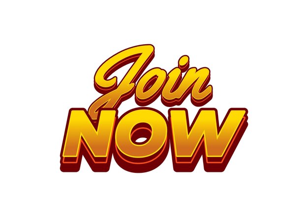 Unirse ahora efecto de texto en estilo 3D con buenos colores