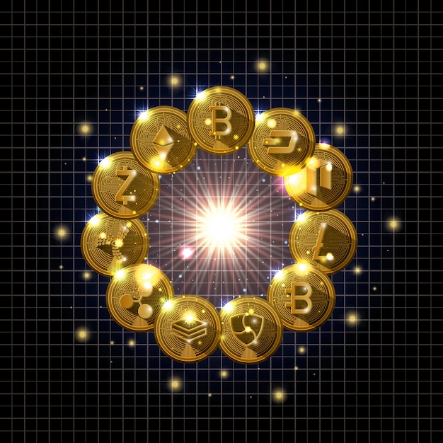 universo criptomoneda oro conjunto tipos iconos