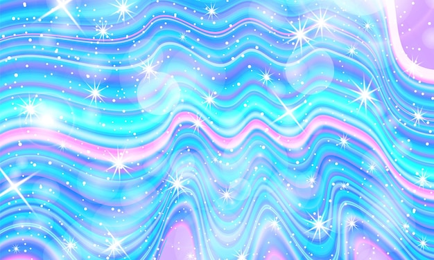 Universo de fantasía. Fondo de hadas. Estrellas mágicas holográficas. Patrón de unicornio.
