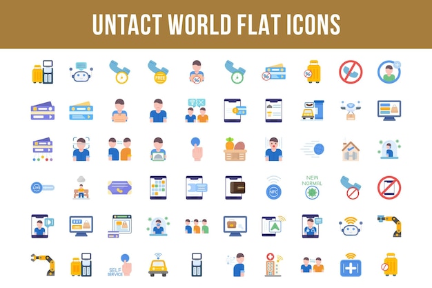 Vector untact world iconos multicolores planos