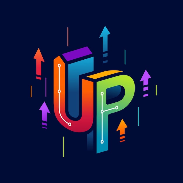 UP logo tech concepto plano Diseño de ilustración con icono de flecha hacia arriba colorido vector 3D
