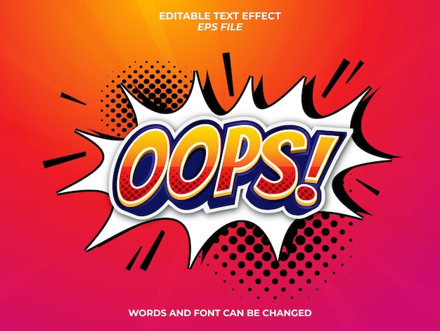 Ups estilo cómico efecto de texto fuente tipografía editable plantilla de vector de texto 3d