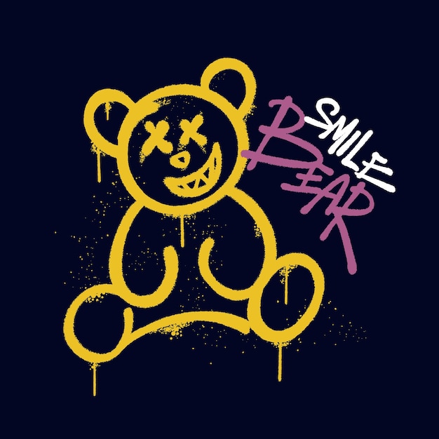 Vector urban graffiti street art bear con eslogan smile bear para diseño de camisetas