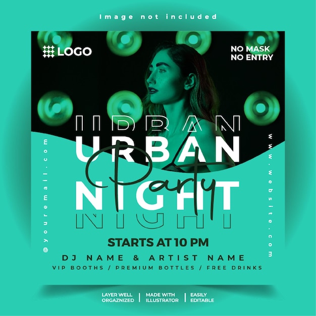 Vector urban night party club dj party flyer plantilla de banner de publicación de redes sociales