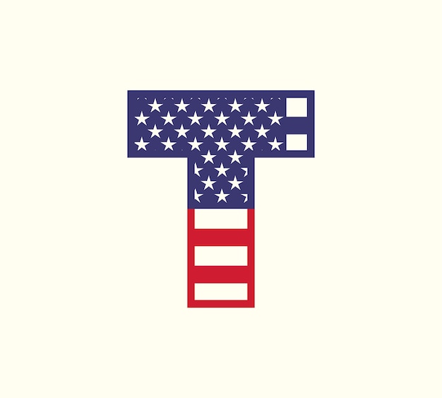 USA letra T mayúscula logotipo de la bandera estadounidense