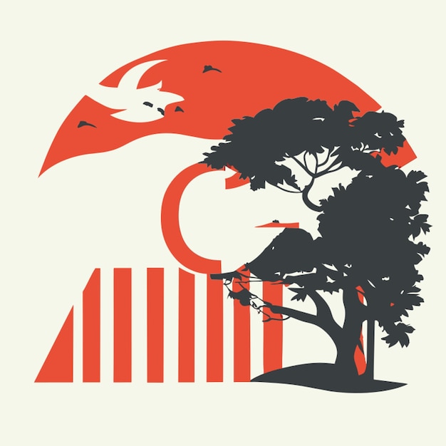 usar el número 100 a una silueta turca añadir un árbol y bandera turca vector ilustración plana 2