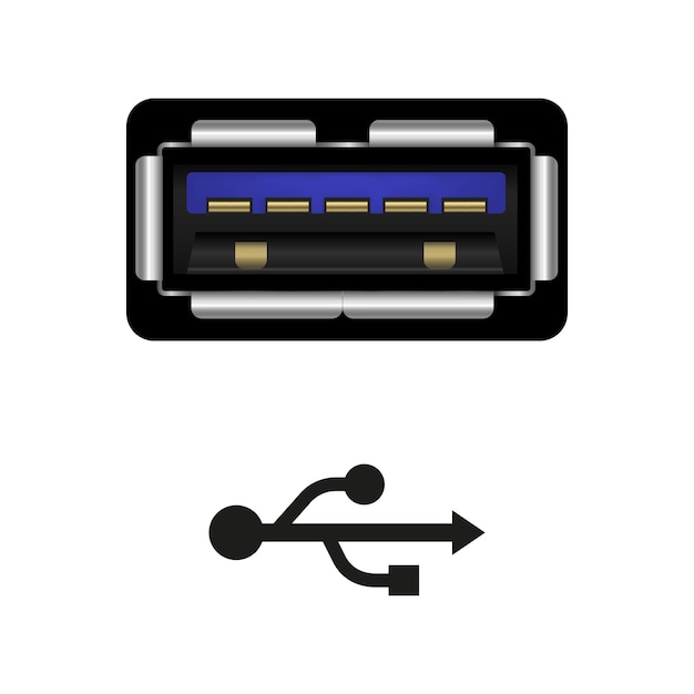 USB 30 en estilo 3D con icono Ilustración vectorial aislada sobre fondo blanco