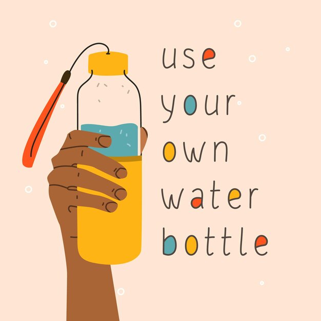 Use su propia botella de agua Una mano sosteniendo una botella de agua de vidrio o plástico