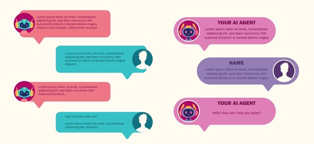 Users dialog with ai chatbot or ai agent Characters chatting with robot asking questions