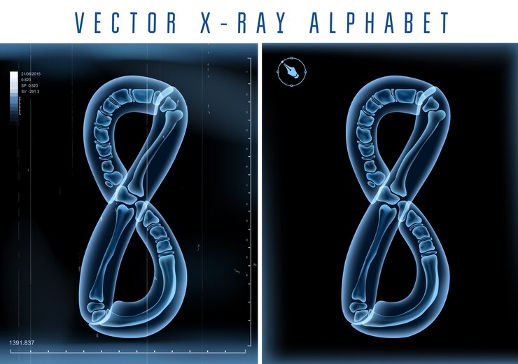 Vector uso de alfabeto transparente de rayos x 3d en logotipo o texto. número ocho 8
