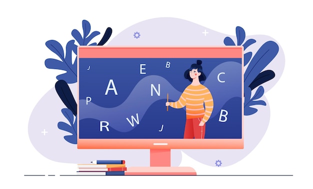 El uso de aparatos para aprender idiomas en línea estudio a través del sitio web comunicación con extranjeros plano