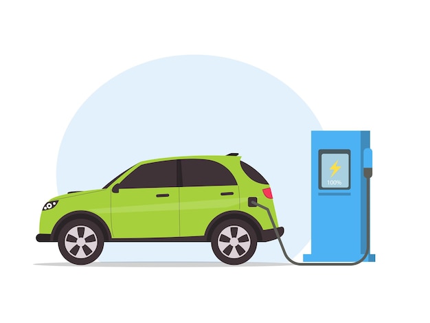 Uso de automóviles eléctricos y consumo de energía eléctrica verde ilustración vectorial