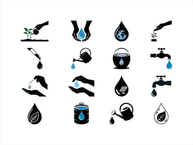 Uso ecológico del agua Símbolos de conservación del agua Paquete vectorial Diseño de preservación de la tierra