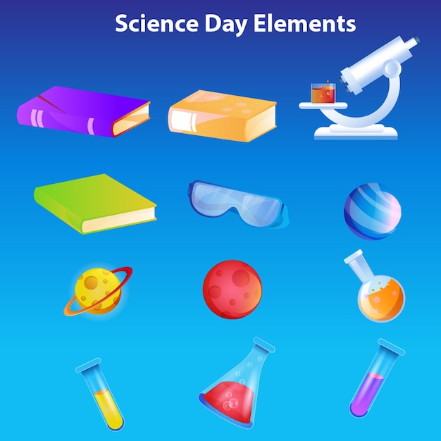 El uso de elementos para el Día Mundial de la Ciencia para el cartel de saludo