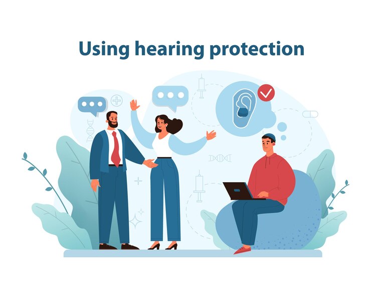 Vector uso de protección auditiva ilustración vectorial atractiva que muestra a individuos que utilizan varias formas de audición