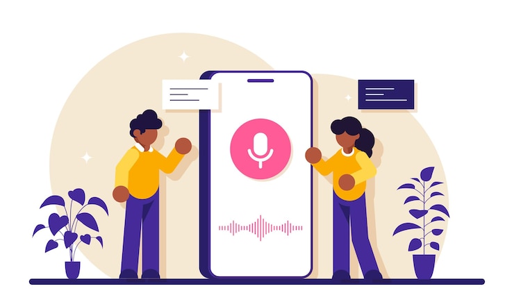 Vector usuario con asistente de voz o altavoz inteligente controlado por voz. asistentes digitales activados por voz, centro de automatización del hogar, concepto de internet de las cosas.