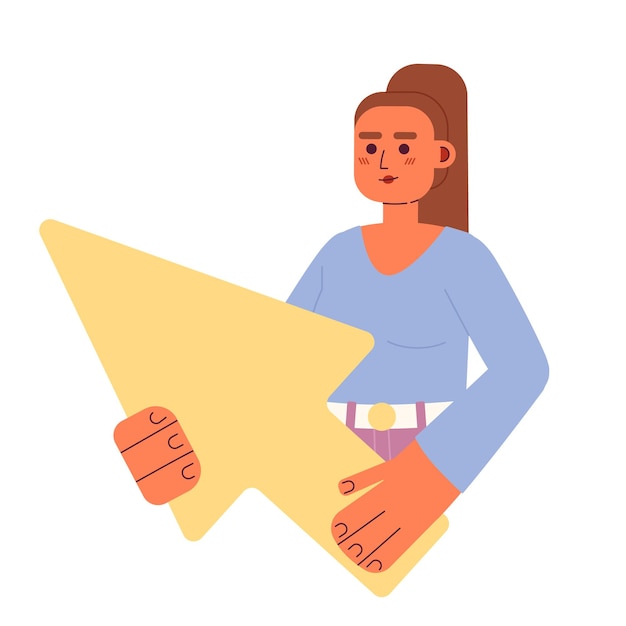 Usuario femenino con flecha cursor plano concepto vector punto ilustración