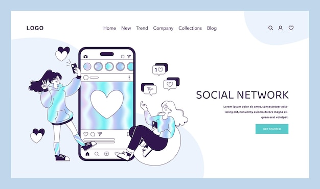Los usuarios de la escena de participación en las redes sociales interactúan con el contenido y los amigos a través de una red social