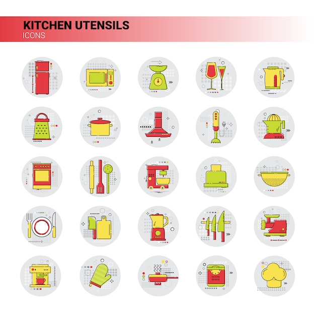 Utensilios de cocina, equipo de cocina, electrodomésticos, conjunto de iconos.