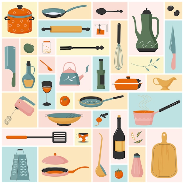 Utensilios de cocina herramientas y equipos conjunto cocineros colección de utensilios para la cocina con olla de batido