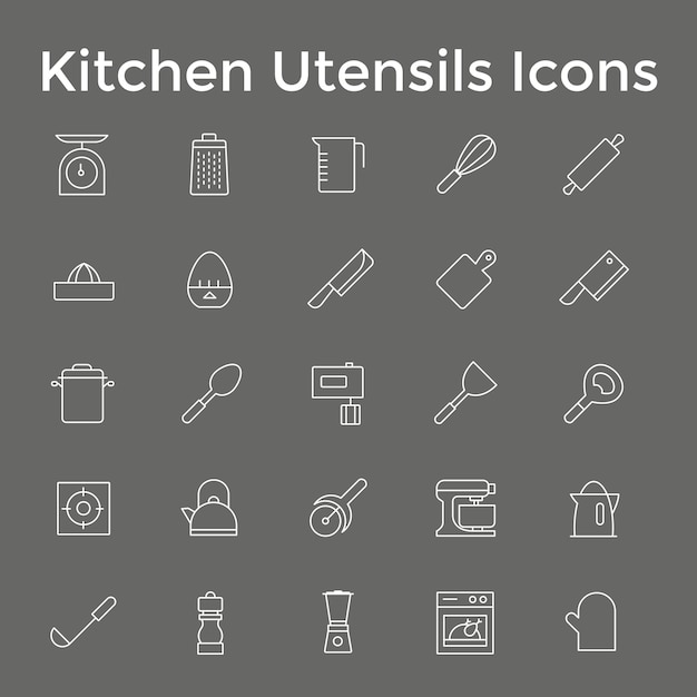 Utensilios de cocina Iconos herramientas de cocina ollas sartenes y electrodomésticos Colección de arte vectorial