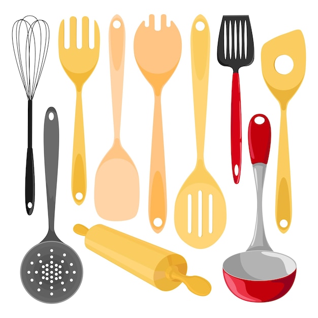 Vector utensilios de cocina ilustración vectorial aislada sobre fondo blanco