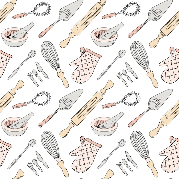 Utensilios de cocina patrón repetitivo Vector fondo transparente