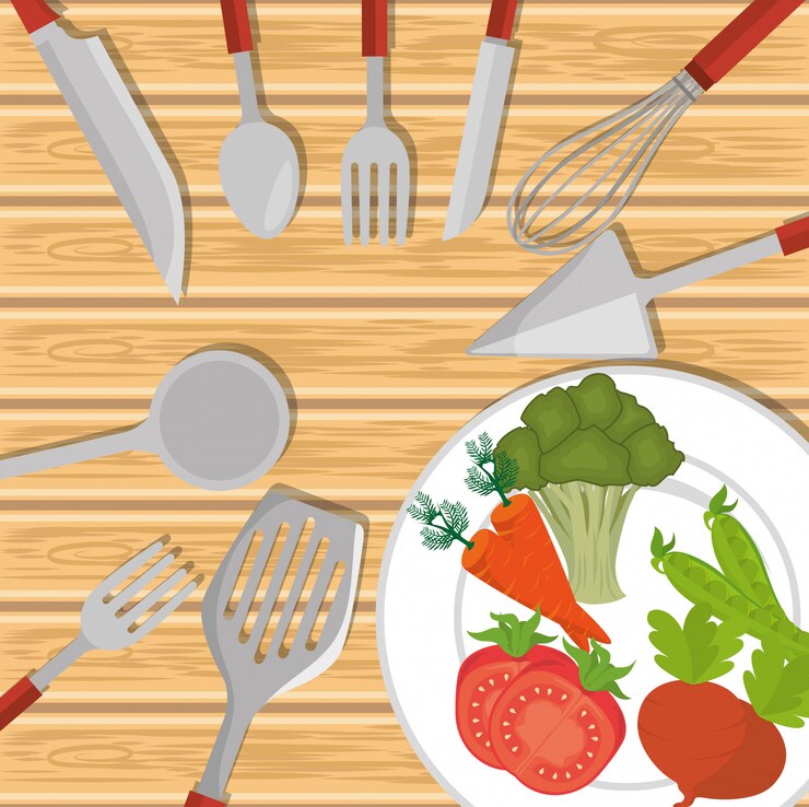 Vector utensilios de cocina y vajilla.