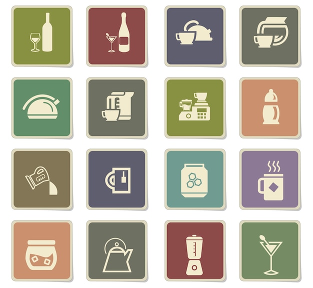 Utensilios para iconos vectoriales de bebidas en etiquetas de cartón