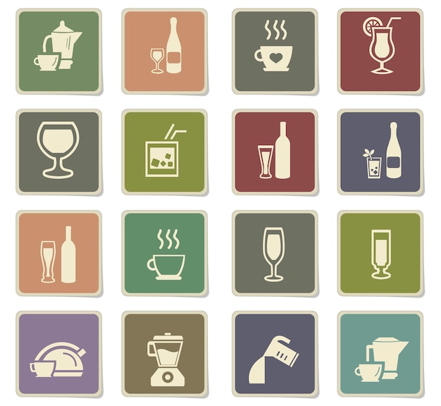Utensilios para iconos vectoriales de bebidas en etiquetas de cartón