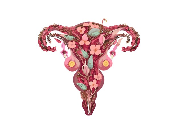 Vector el útero de la mujer decorado con flores acuarela botánica mujer vaginal concepto feminista arte vectorial