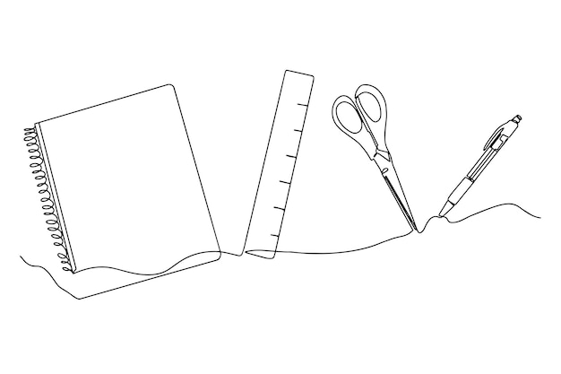 Útiles escolares dibujados en una línea sobre un fondo blanco Volver a la escuela Ilustración vectorial