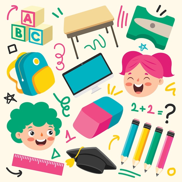 Útiles escolares para la educación de los niños