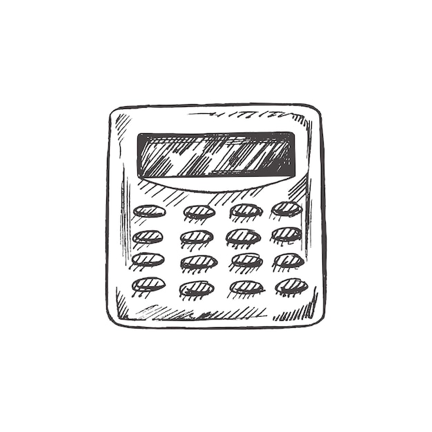 Útiles escolares y de oficina dibujados a mano de vector Ilustración Bosquejo de calculadora de estilo retro detallado Elemento de boceto vintage Regreso a la escuela Ilustración esencial de la escuela