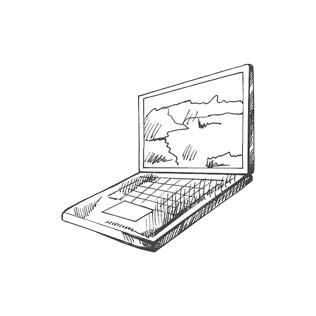 Útiles escolares y de oficina dibujados a mano de vector Ilustración Bosquejo de computadora portátil de estilo retro detallado Elemento de boceto vintage Regreso a la escuela Ilustración esencial de la escuela