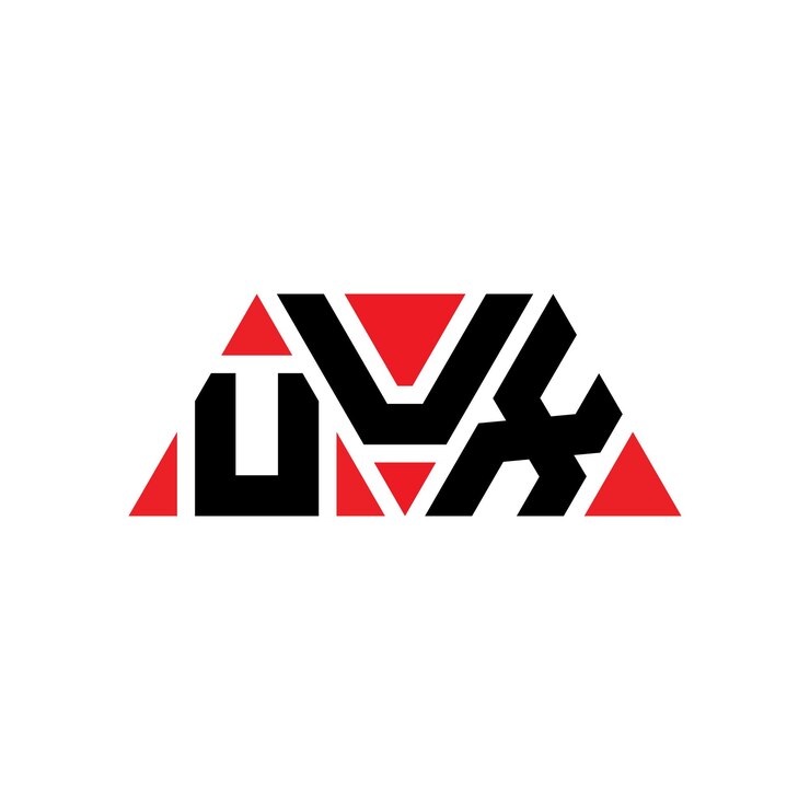 Vector uux diseño de logotipo de letra triangular con forma de triángulo uux diseñador de logotipo triangular monograma uux triángulo vectorial plantilla de logotipo con color rojo uux logotipo triangular sencillo elegante y lujoso logotipo uux