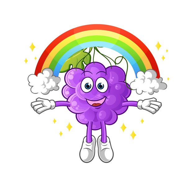 La uva con un arco iris. vector de dibujos animados