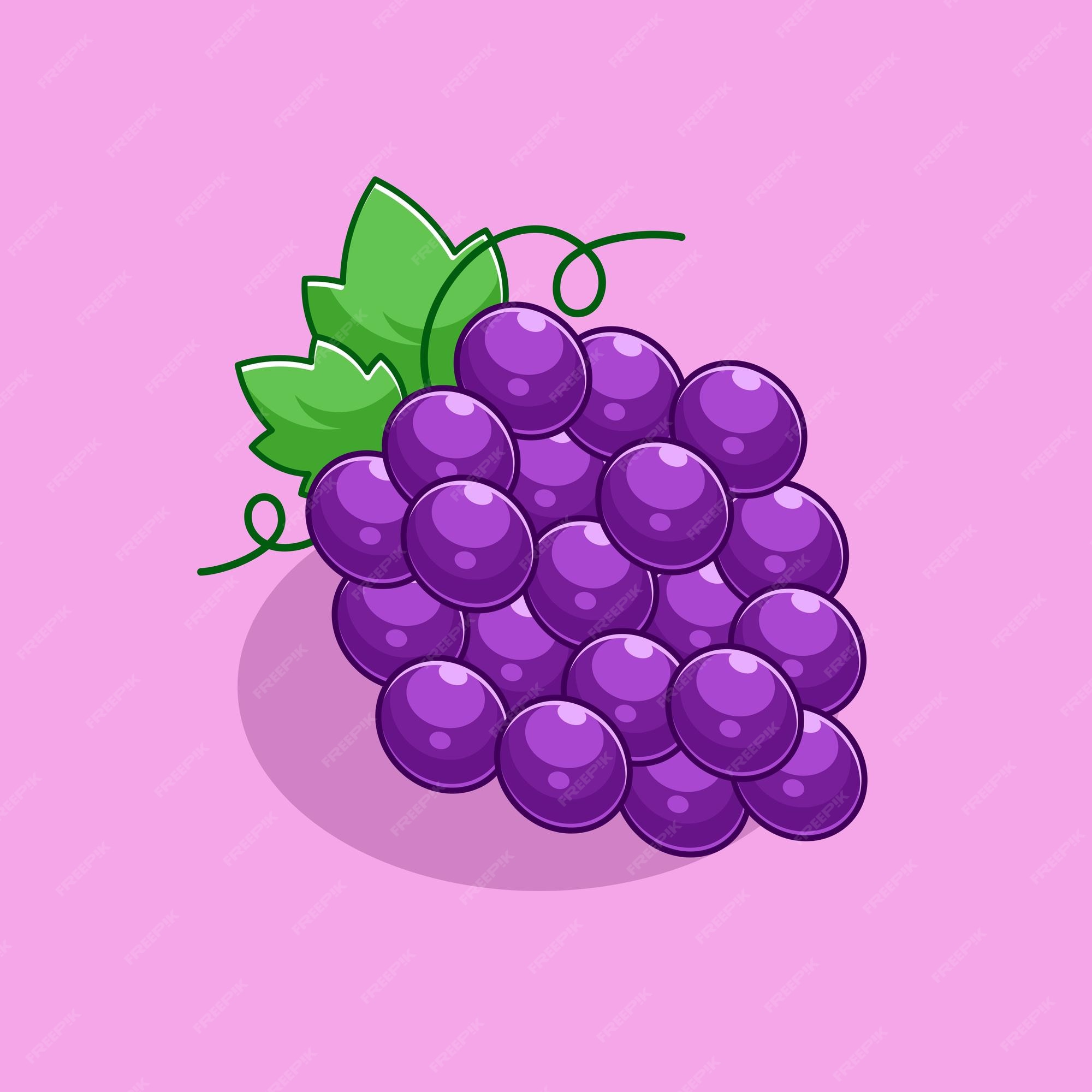 Uvas estilo dibujos animados diseñadas sobre fondo rosa. | Vector Premium