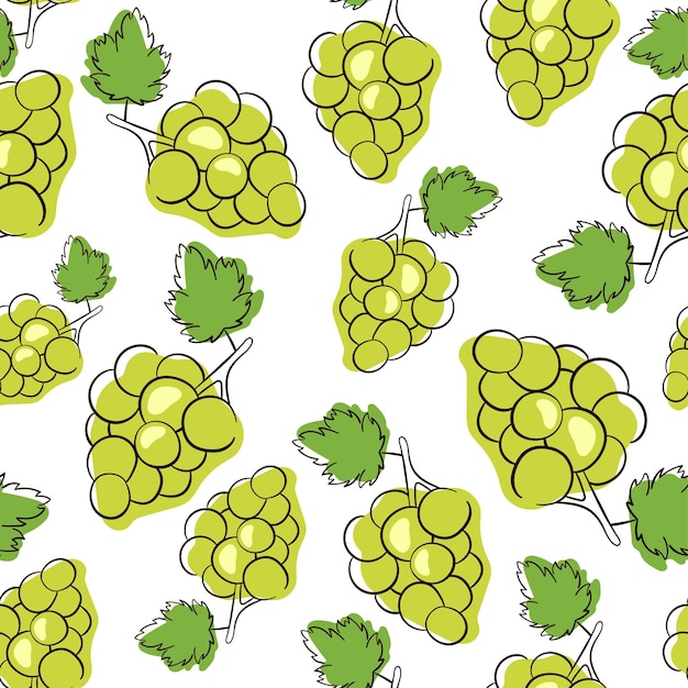 Uvas verdes patrón sin costuras uvas dibujadas a mano aisladas en un fondo blanco vector de estilo de línea de arte