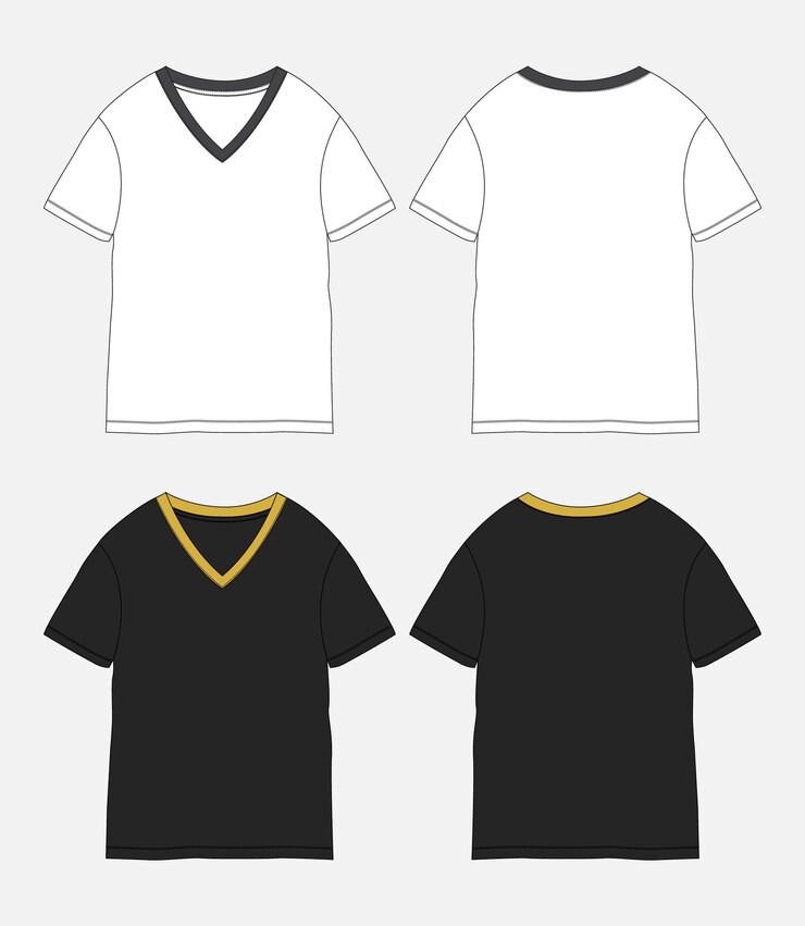 V cuello camiseta dibujo técnico moda boceto plano v plantilla de color blanco negro para damas