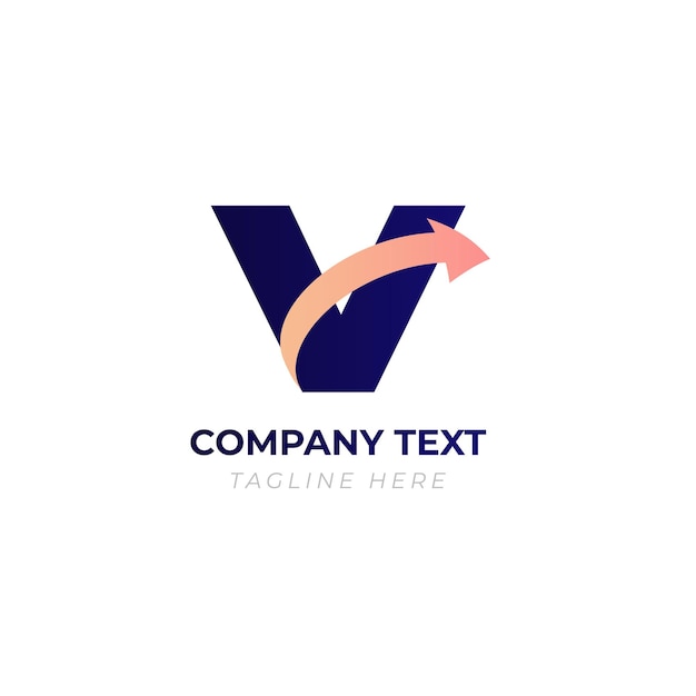 V diseño de logotipo de letra mínima con flecha de crecimiento para un negocio único y memorable