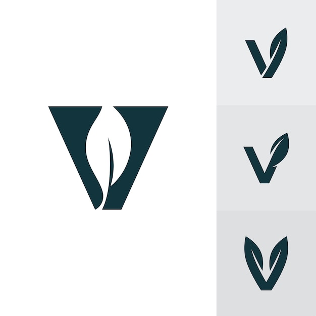 V diseño de logotipo y plantilla creative v leaf icon iniciales basadas en letras en vector