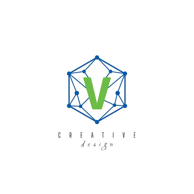 V letra IT simple diseño de logotipo de hexágono hexagonal elegante creativo