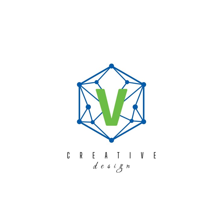 Vector v letra it simple diseño de logotipo de hexágono hexagonal elegante creativo
