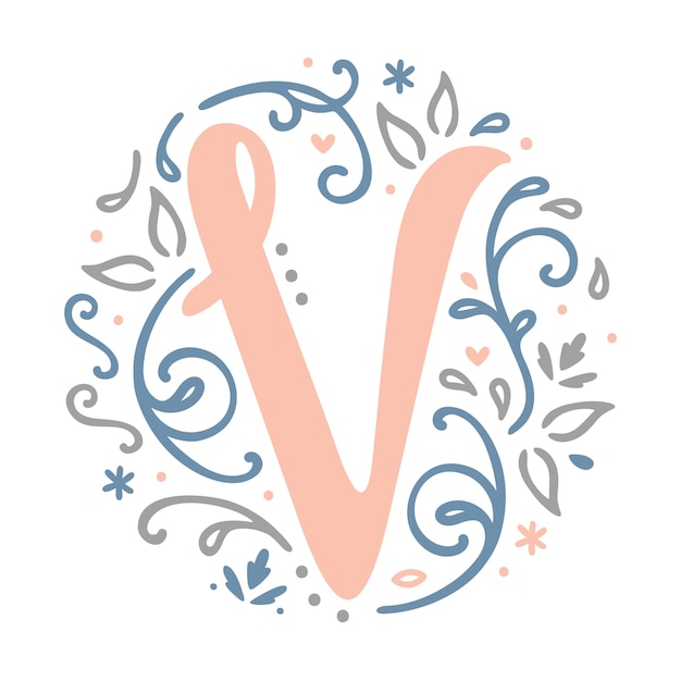 Vector 'v' letra monograma diseño - remolino decorativo alfabeto letra femenina arte floral nouvea