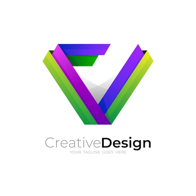 V logo y combinación de diseño de cinta, iconos de diseño de tecnología